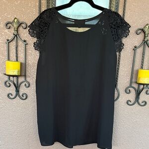 Philosophy Black Crochet Cap Sleeve Blouse